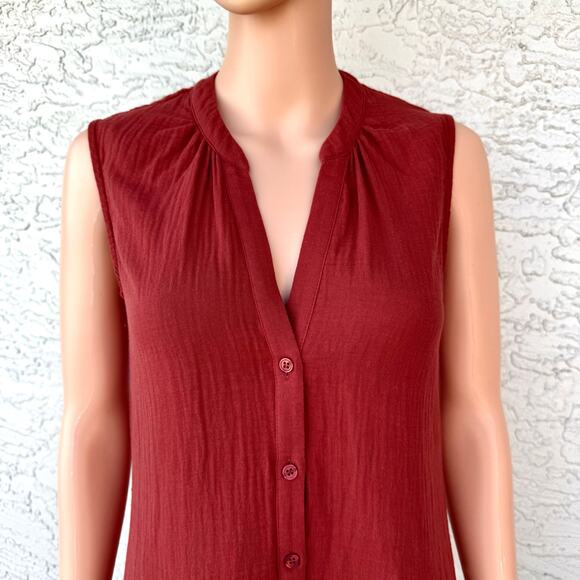 Drew XS Cotton Gauze Midi Shirt Dress Rust Tiered High Low Button Front Boho - Picture 4 of 12